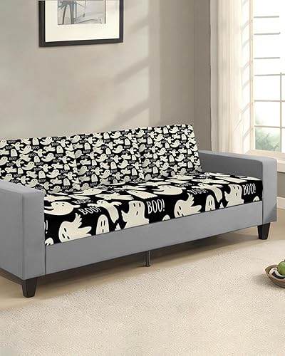 Miniatura 2 de Halloween Couch Cushion Covers, Stretch Sofa Cover with Elastic Bottom, Watercolor Boo Ghost Classic Black Sofa Slipcovers Protector Washable