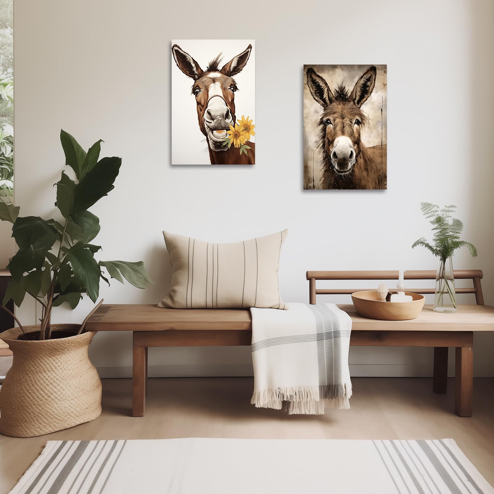 ZXHYWYM Donkey Canvas Wall Art Funny Donkey Picture Prints Rustic Animals Portrait Poster Farmhouse Bathroom Decor Framed (Picture-2 - Image 4