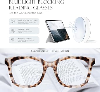 Reading Glasses for Women Men - Blue Light Blocking Magnifying Readers,Square Anti-Glare Computer Eyeglasses