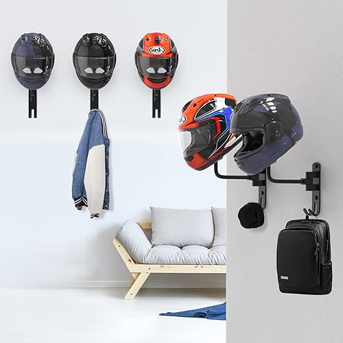 Miniatura 6 de Soporte de pared para casco giratorio de 180 para motocicleta, bicicleta, carreras, ropa exterior, equipo deportivo