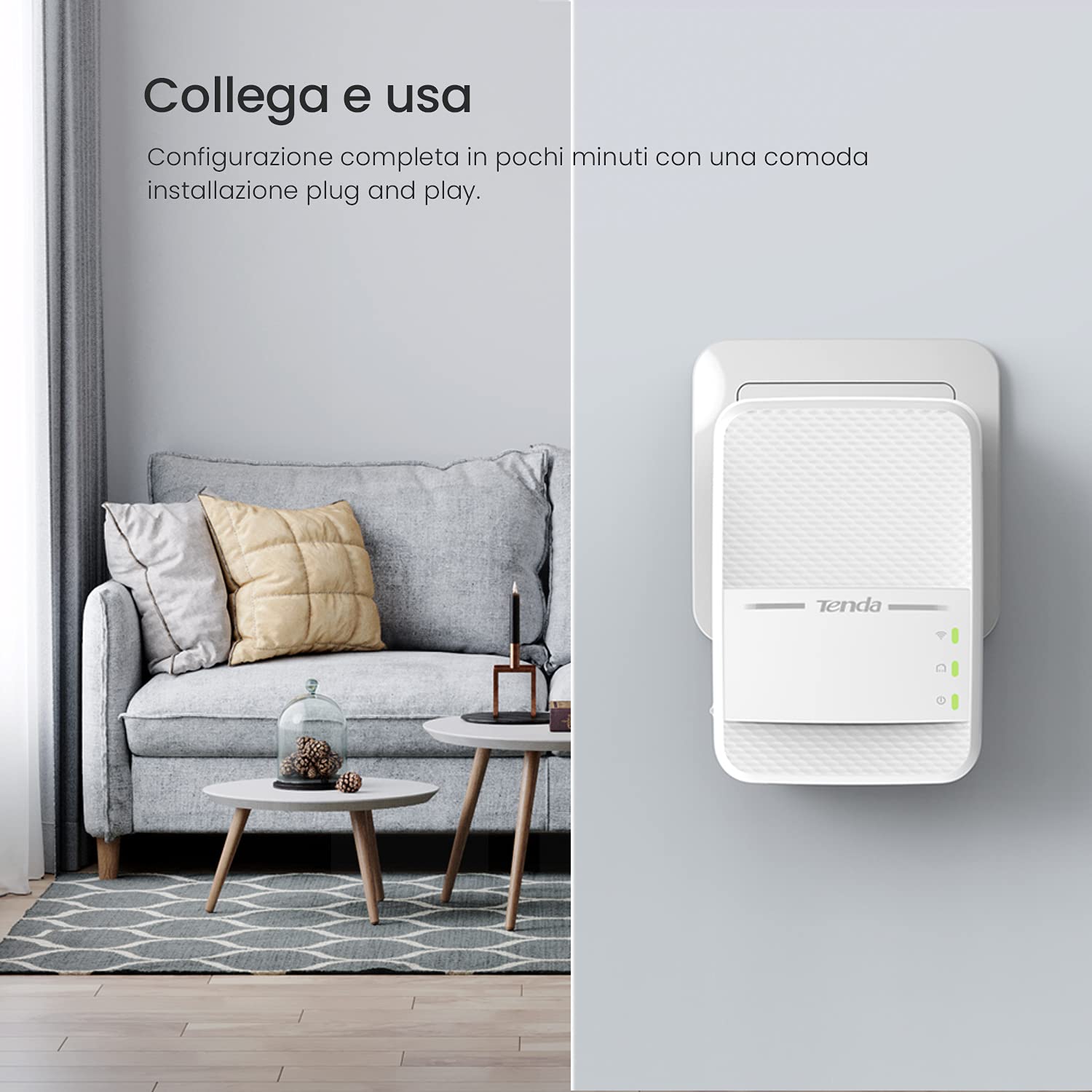 Tenda PH10 Kit Powerline WiFi, AV1000 Mbps su Powerline, 650 Mbps su Wi-Fi Dual Band, Porta Gigabit, HomePlug AV2, AC Powerline Extender con Tecnologia Wi-Fi Clone, Adatto Per Telecamera, IPTV, Xbox