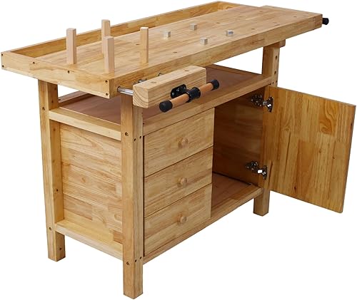 Miniatura 3 de Banco de trabajo de madera de 50 pulgadas, banco de trabajo de madera duradera para garaje, taller y hogar
