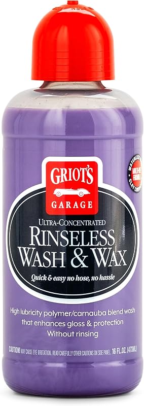 Griot's Garage Lavado y cera sin enjuague para limpieza y detalles de automóviles, fórmula sin enjuague, sin agua para vehículos recreativos, botes, camiones, motocicletas y más, 10493, 16 oz