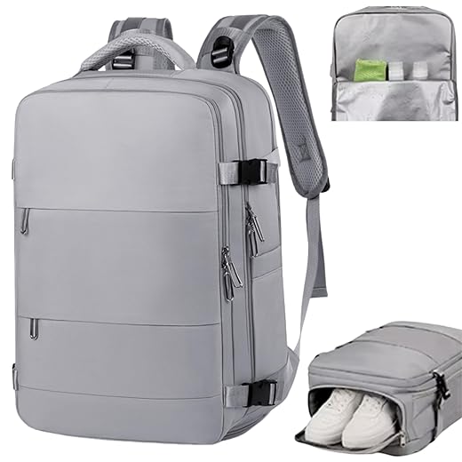 Mochila Viagem Avião Viral Impermeável com Compartimento para Sapato Notebook USB Bolso para Objetos Úmidos Low Cost - Cinza