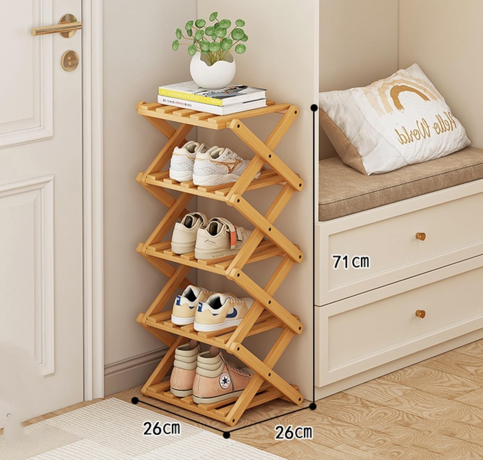 Zapatero Plegable pequeño, Zapatero Vertical Estrecho y Alto, Estantería Plegable de Bambú para Zapatos, Estanteria para Entrada, Armario, Dormitorio, Pasillo Natural, Funcional, Multifuncional