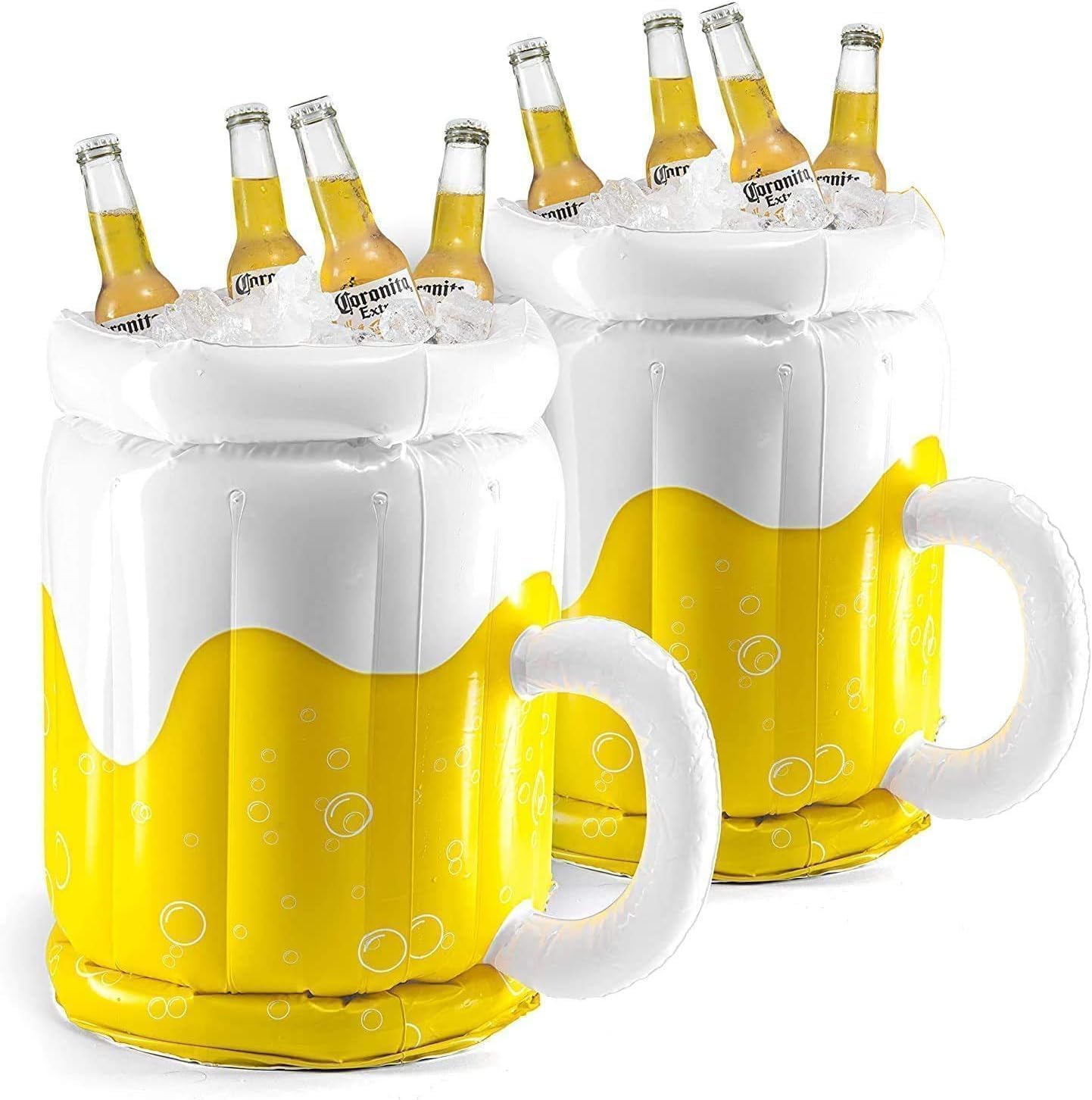 Top Race Large 17.5" Inflatable Cooler - Pack of 2 Beer Mug Floating Cooler for Pool Parties and Summer Gatherings - Durable Drink Chiller and Bachelor Party Decorations