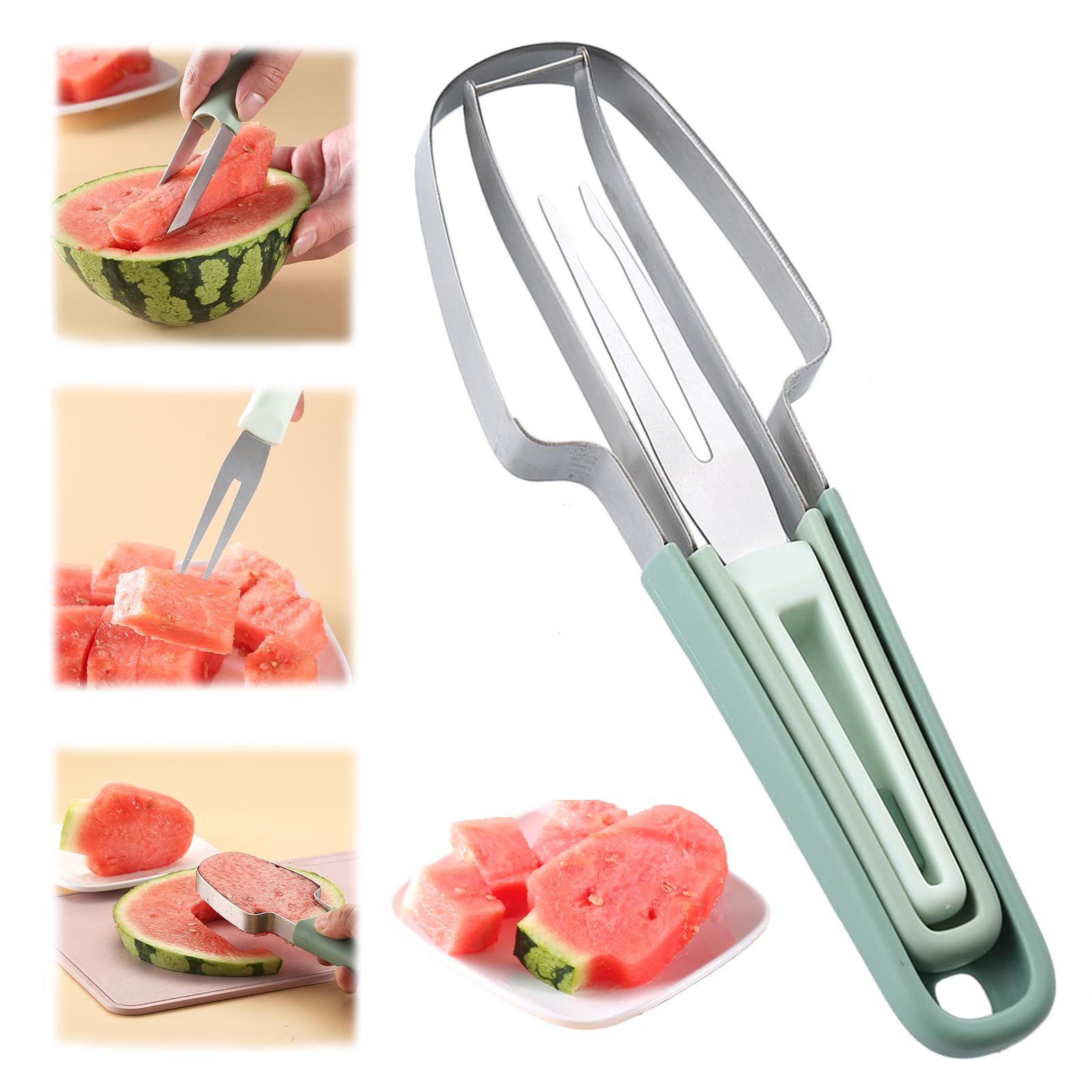 Fantexy 3-in-1 Watermelon Slicer and Popsicle Maker - Stainless Steel Melon Cutter Tool for Camping and Kitchen
