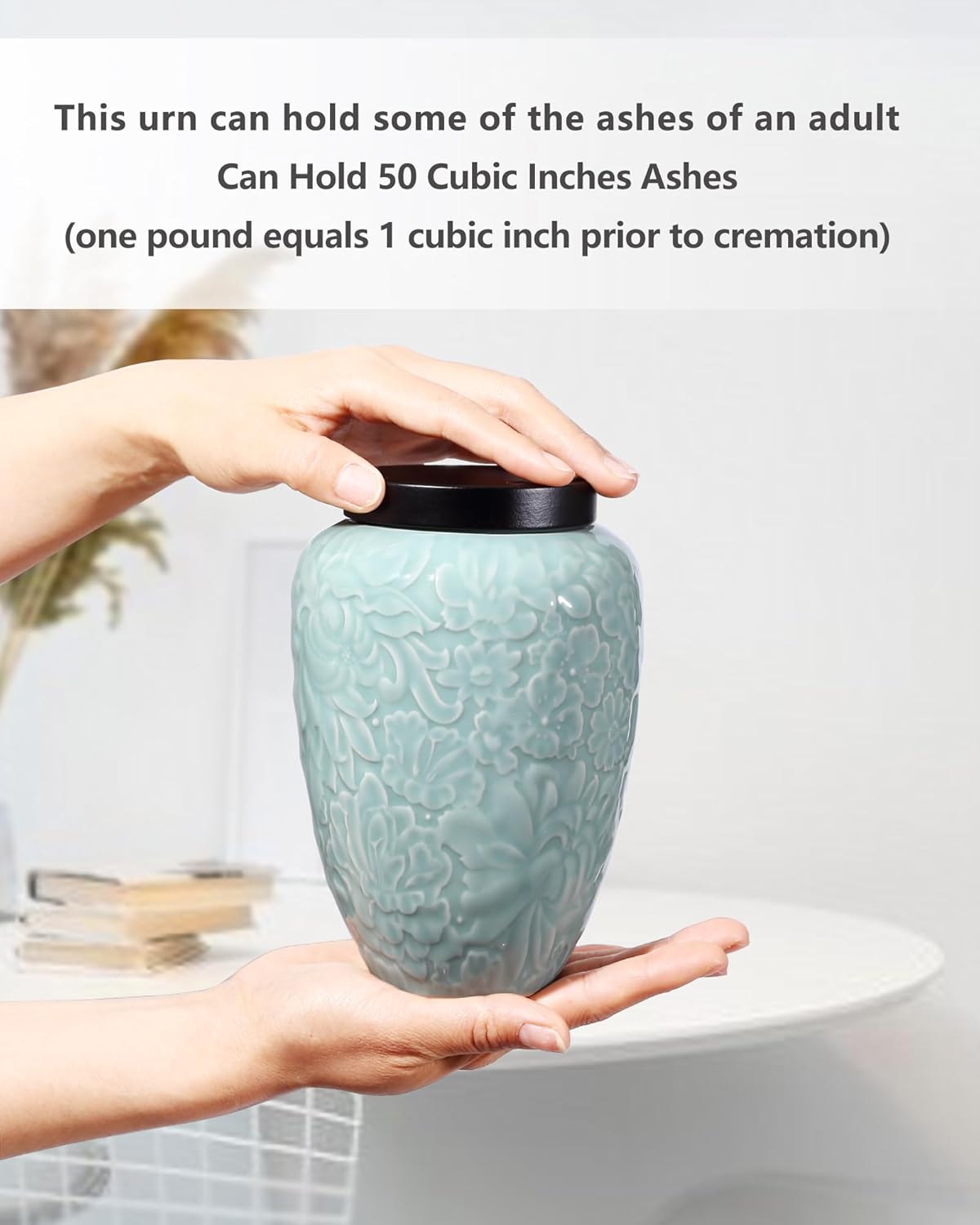 Medium Urns for Human Ashes Adult Female and Male,Decorative Floral Urn for Ashes for Women,Keepsake Ceramic Urns for Baby&pet,Holds Up to 50LBS(50Cubic inch)(Velvet Bag Included) - Image 3