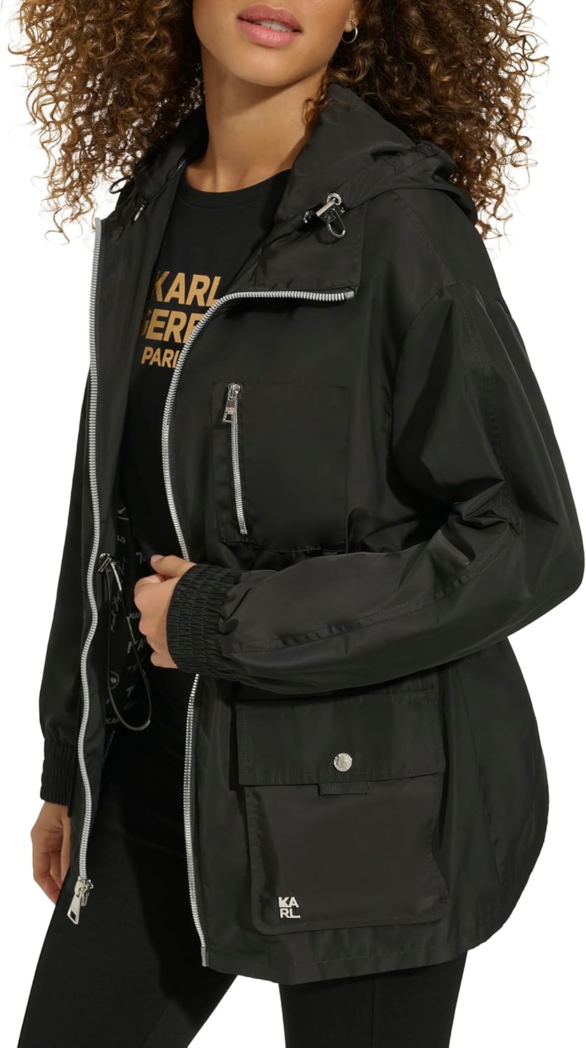KARL LAGERFELD Women's Soft Windbreaker Rain Wear Durable 3 Pocket Anorak - Image 5