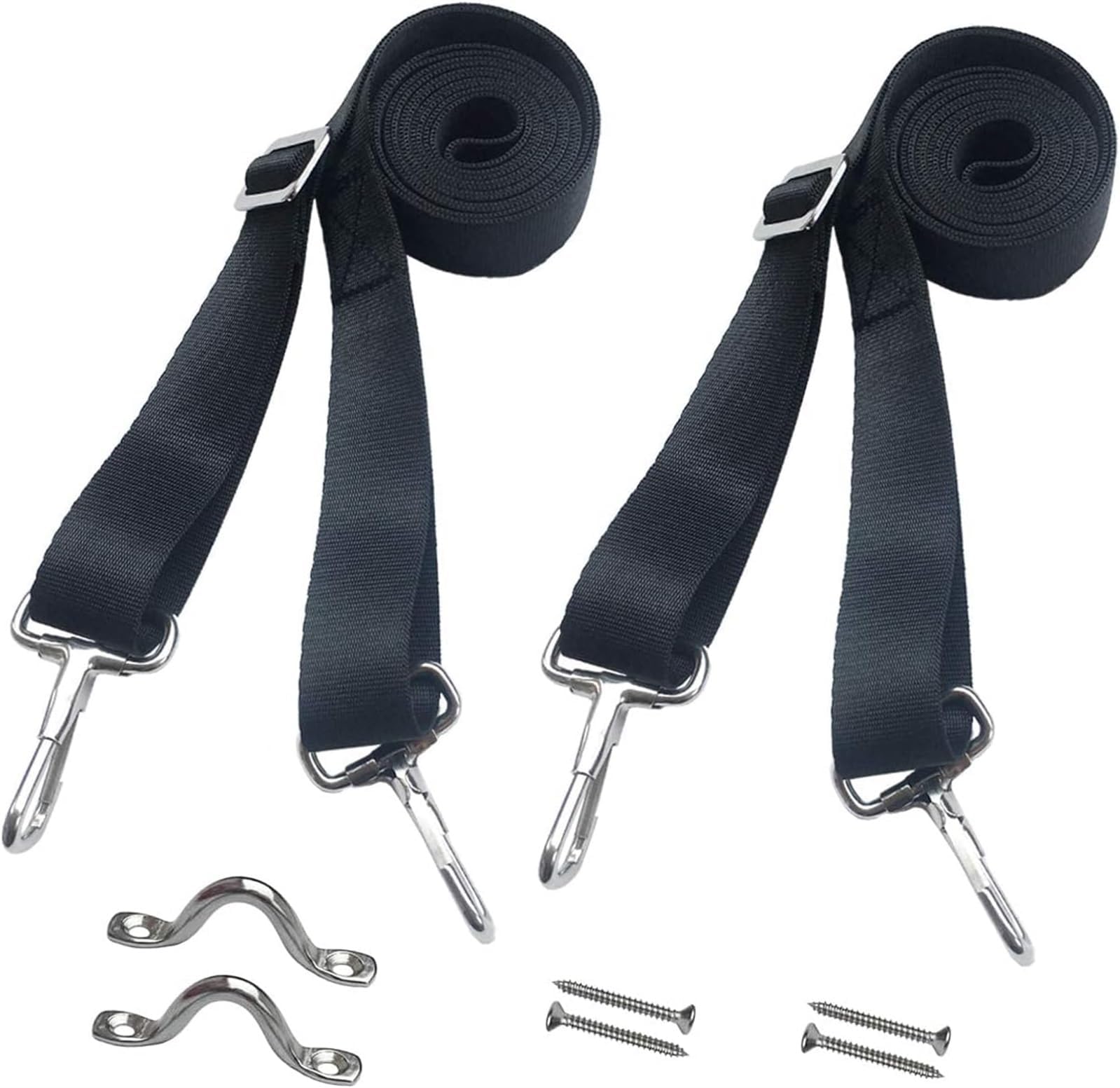 THE WHITE SHOP 2 Pcs Adjustable Top Straps with All 2 Snap Hooks on Each End (Not Need to Sewn It) - Marine & Awning Webbing Straps with Loops + Eye Straps - Boat Awning Hardware