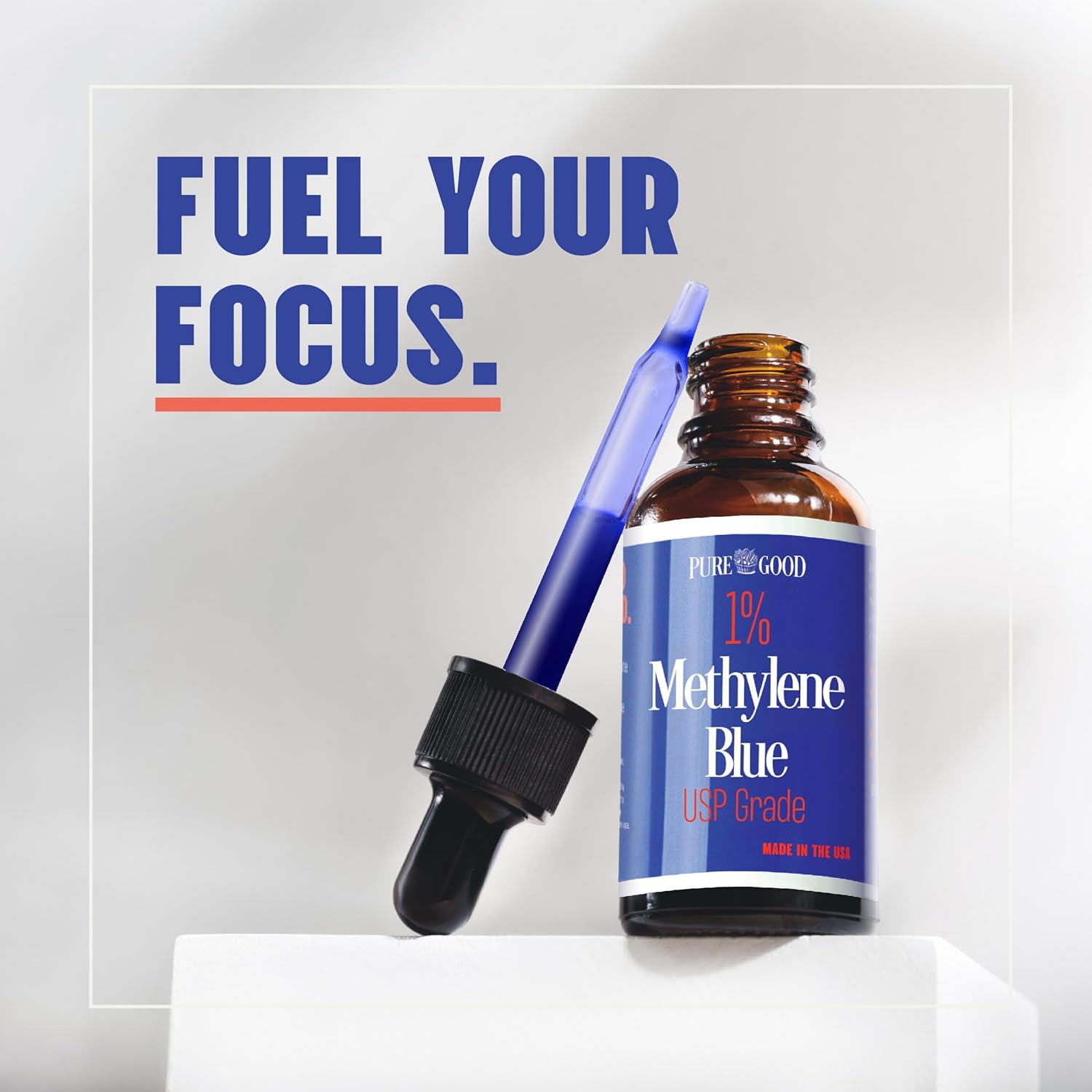 Methylene Blue 1% Liquid – 10 mg per 1 mL Serving – 30 mL (1 fl oz) – About 30 Servings – Third-Party Tested – Amber Glass Bottle