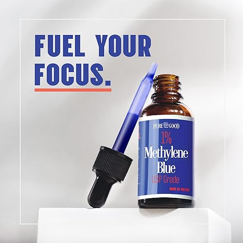 Miniatura 4 de PureGood Grado farmacéutico azul de metileno 1% (1 oz) Grado USP, probado por terceros, sin alcohol, botella con cuentagotas ámbar