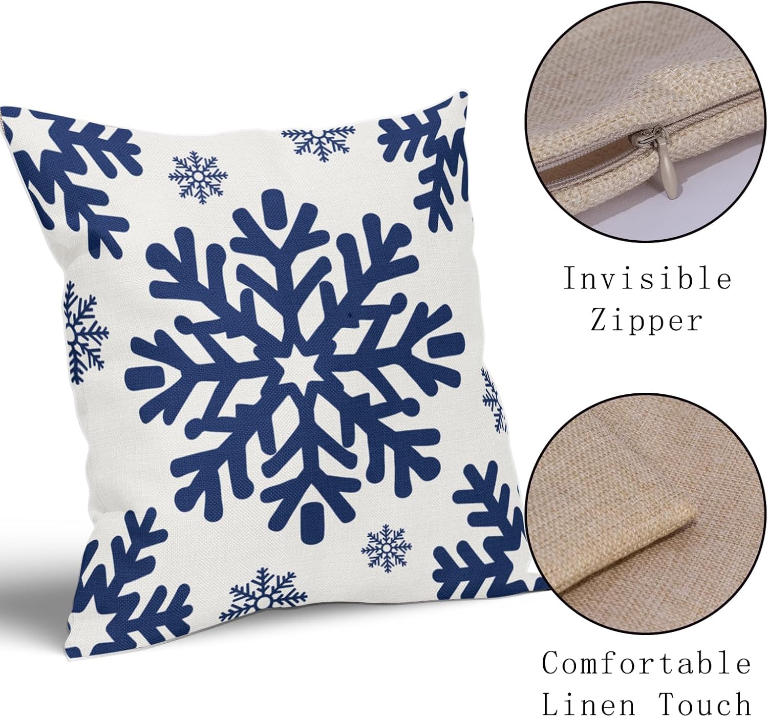 Blue Christmas Pillow Covers 24x24 Inch Set of 2 White Xmas Snowflakes Rustic Winter Themed Decorative Throw Pillow Cases Outdoor Linen Cushion Covers Seasonal Farmhouse Sofa Couch Bed Decor