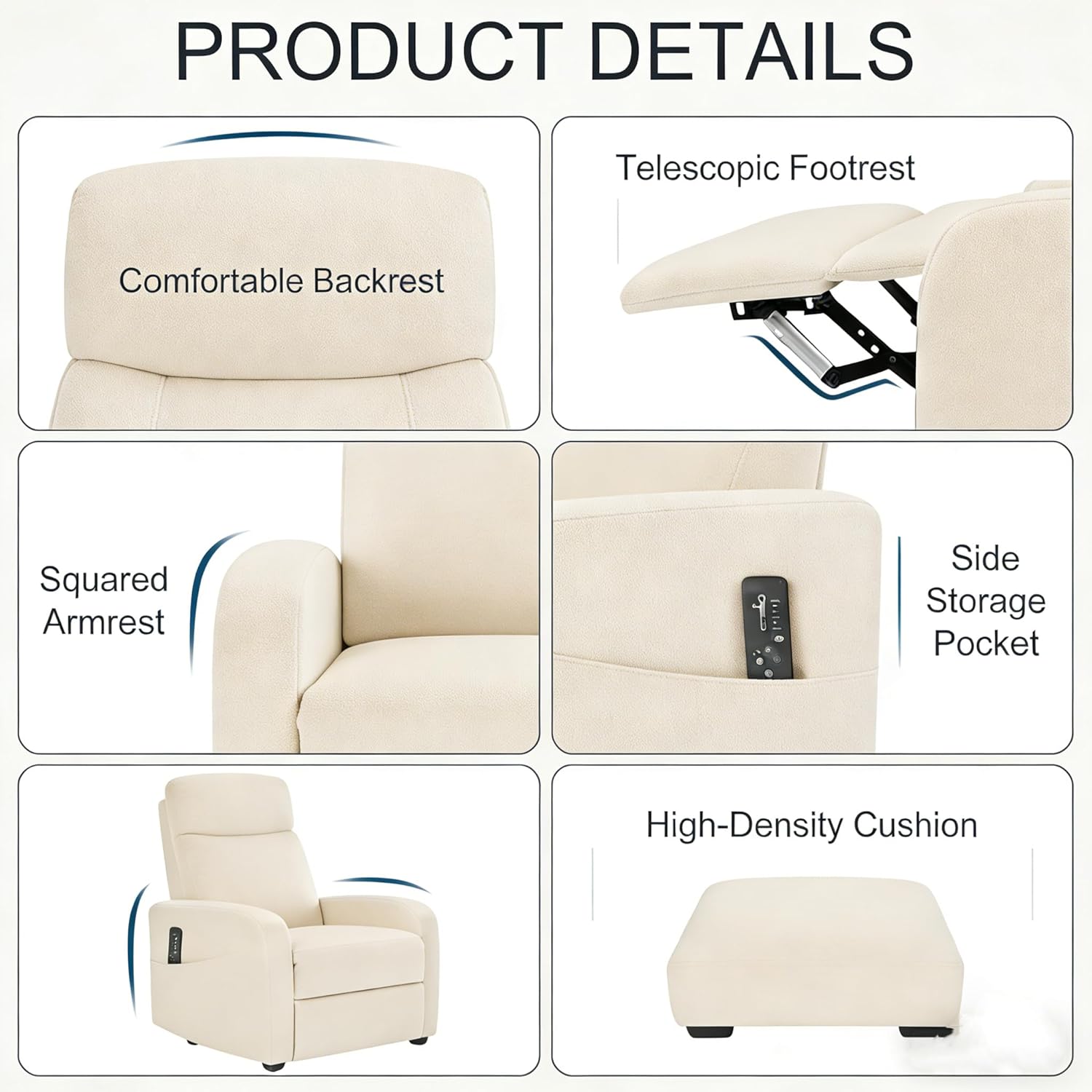 Simple Deluxe Massage Recliner Chair - Adjustable PU Leather Recliner, Luxe Reading Chair & Sofa Chair for Living Room Chairs or Bedroom Chair, Small Recliner for Home Theater, Beige