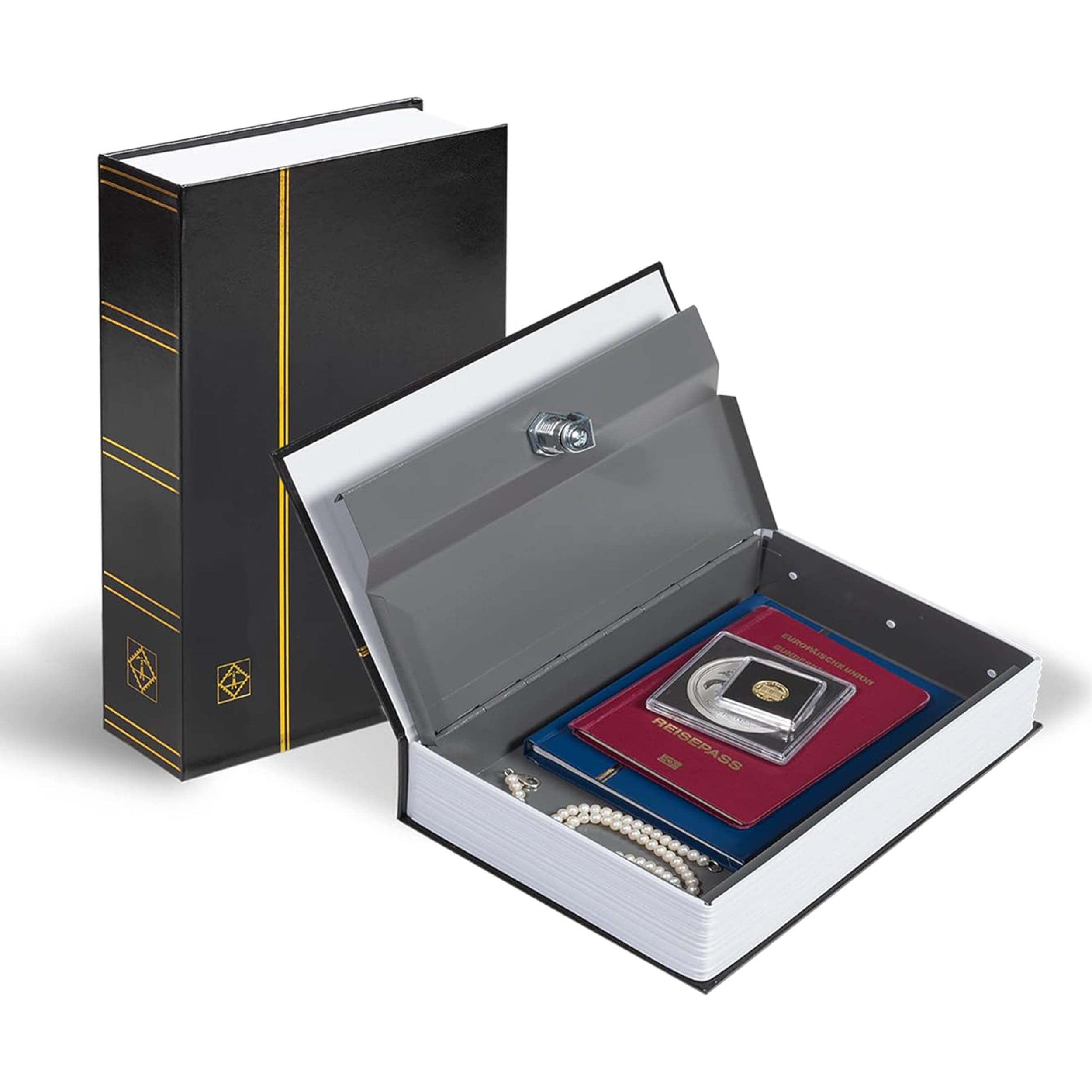Buch-Tresor: Material: Einband aus Kunstleder, Safe aus Stahl