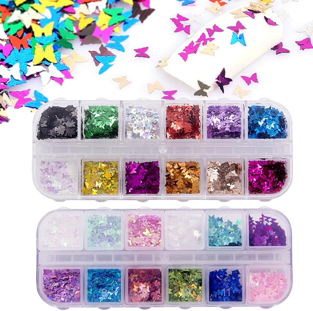 tao pipe 16 Boxes Nail Glitter Sequins Powder, Sparkle Nail Art