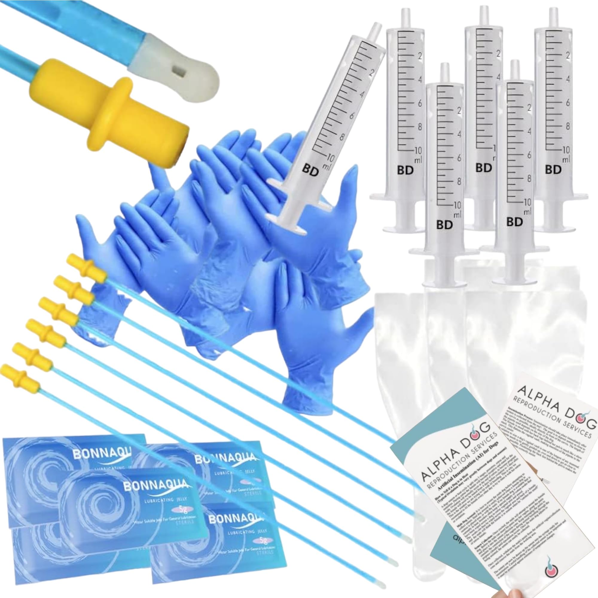 10" Alpha Dog Canine Artificial Insemination Kit Sheaths 6 AI kits -M/L Breeds Dog Breeding Kit