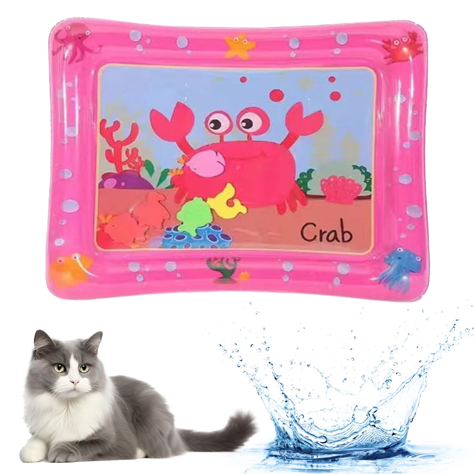 Zernblend Alfombra sensorial de juego de agua para gatos, alfombra interactiva de juegos de agua, juguete de agua de verano, alfombrilla de agua versátil para gatos y perros (cangrejo)