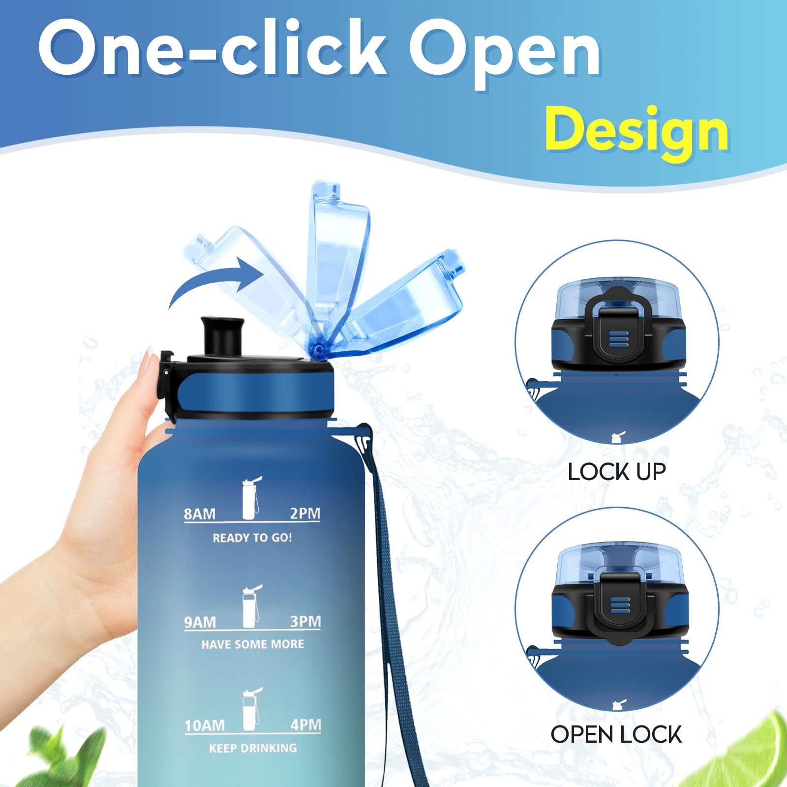 JAPORIA Borraccia 1.5L, Borraccia Palestra con Orari per Bere, a Prova di Perdite, senza BPA, Bottiglia Acqua per Palestra, Lavoro, Bici, Escursionismo, Ciclismo