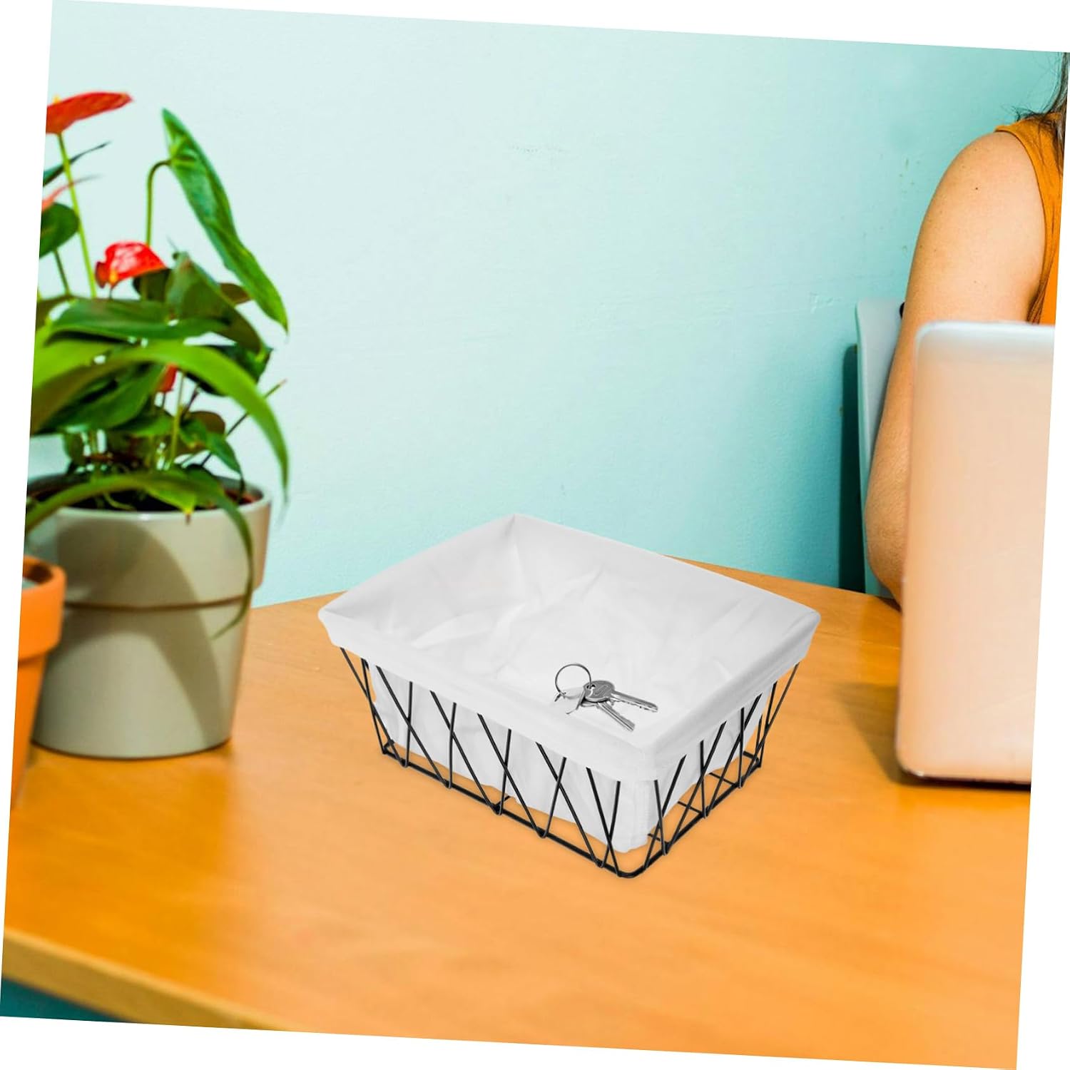 PRETYZOOM Decorative Wire Basket with Fabric Liner Versatile Organizer for Bathroom and Kitchen Storage Chic Design for Toiletries Office Supplies and More