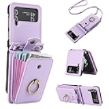 Phone Case for Samsung Galaxy Z Flip 3 5G 2021 Wallet Cell Cover with and Crossbody Strap Ring Stand RFID Credit Slot Card Holder Leather Flip ZFlip3 Z3 Flip3 3Z Women Men Girls Purple