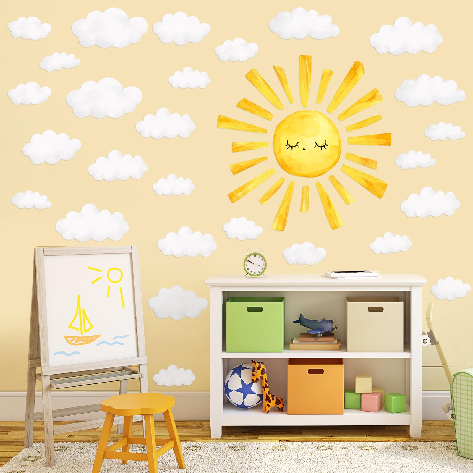 Boho Sun Wall Decals - Peel And Stick Watercolor Sun Stickers For Nursery, Playroom, Bedroom Decor