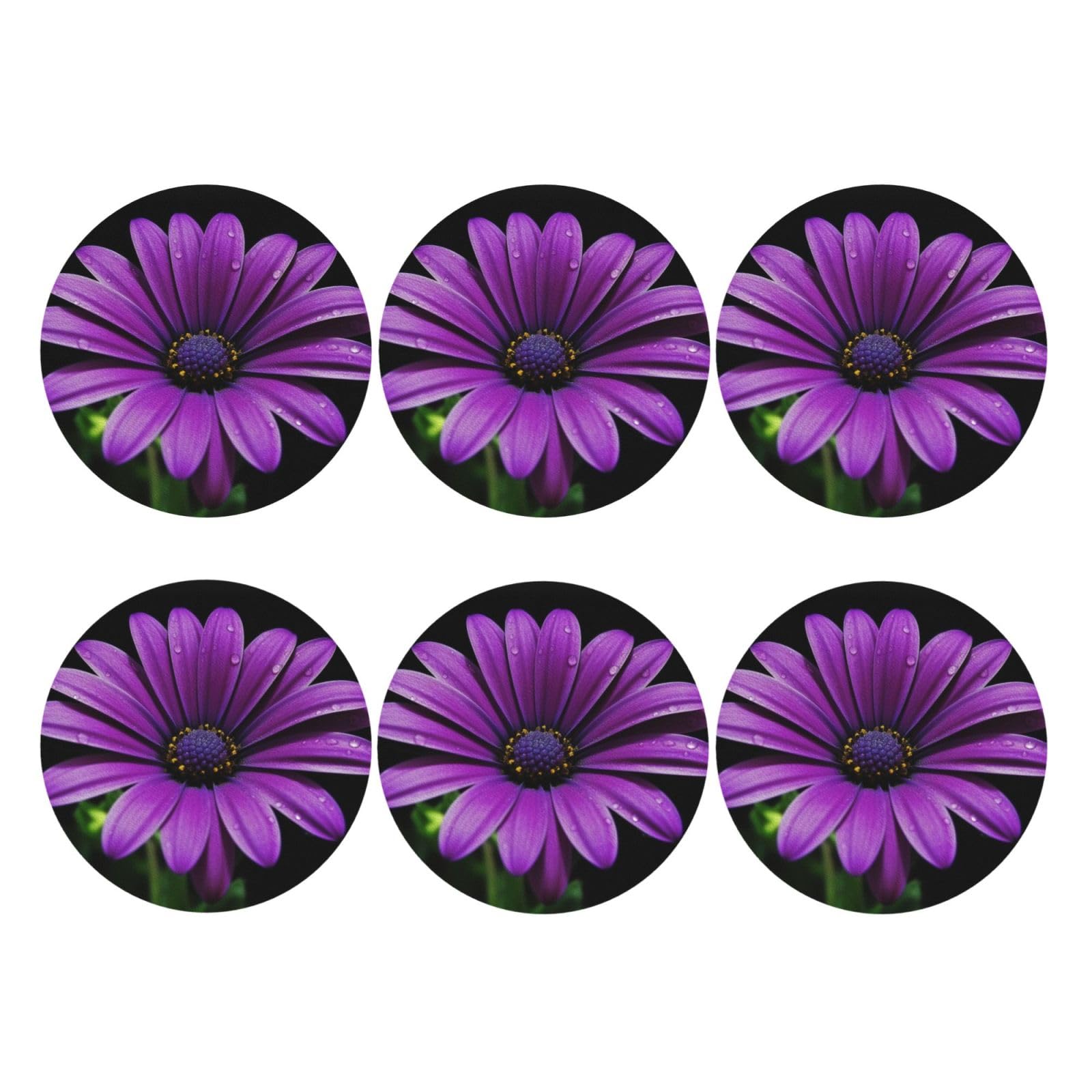 6pcs Leather Coasters for Drinks, Purple Daisy Drink Coasters for Tabletop Protection, 4" Cup Coasters for Coffee Table Decor, Non-Slip Drinking Cup Mat for Hot Or Cold Drink
