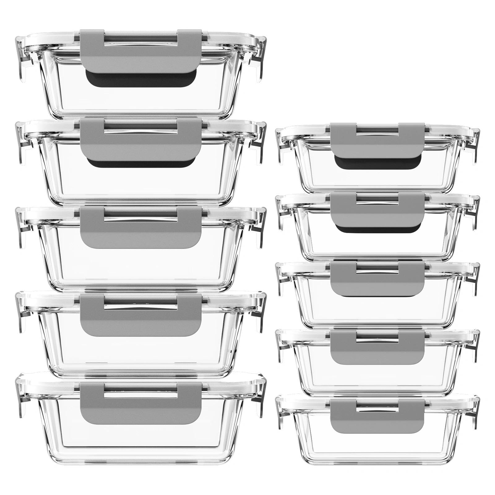 10 Pièces Boite Alimentaire Verre, Boite Repas(5X1040ML & 5X370ML)