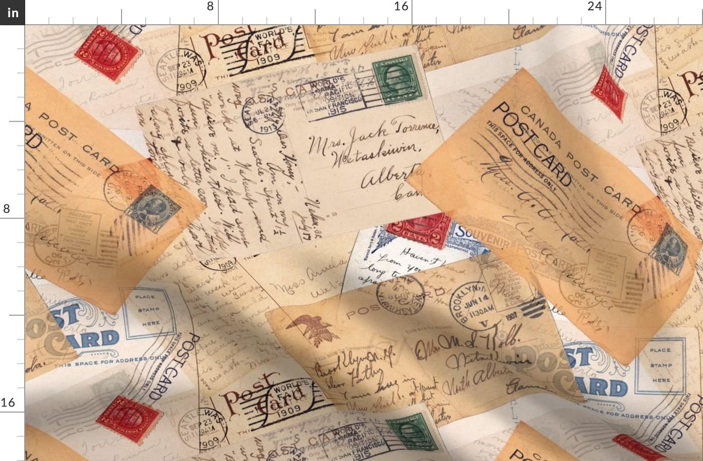 Spoonflower Fabric - Mail Vintage Handwriting Letters Script Printed on Organic Cotton Sateen Fabric by The Yard - Sewing Quilting Apparel Home Decor