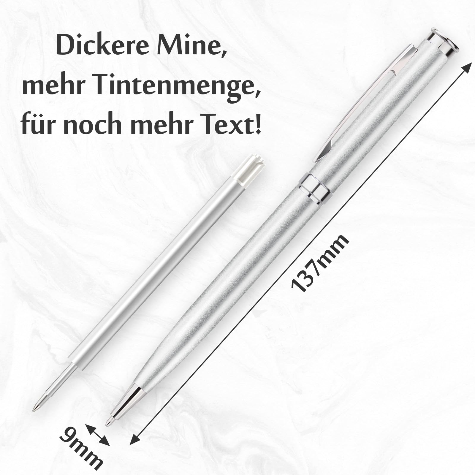 200 stück Kugelschreiber,Geschenke für männer,Ballpoint Pen,Ergonomische Schreibstifte Set,Drehkugelschreiber,Silber Kugelschreiber mit Blau Mine