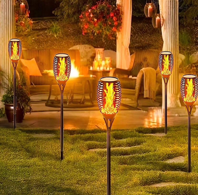 SMART LED Solar Fackeln 4er-Set – Realistischer Flammeneffekt, IP44 Wasserdicht, Für Garten & Wege (warmweiß)