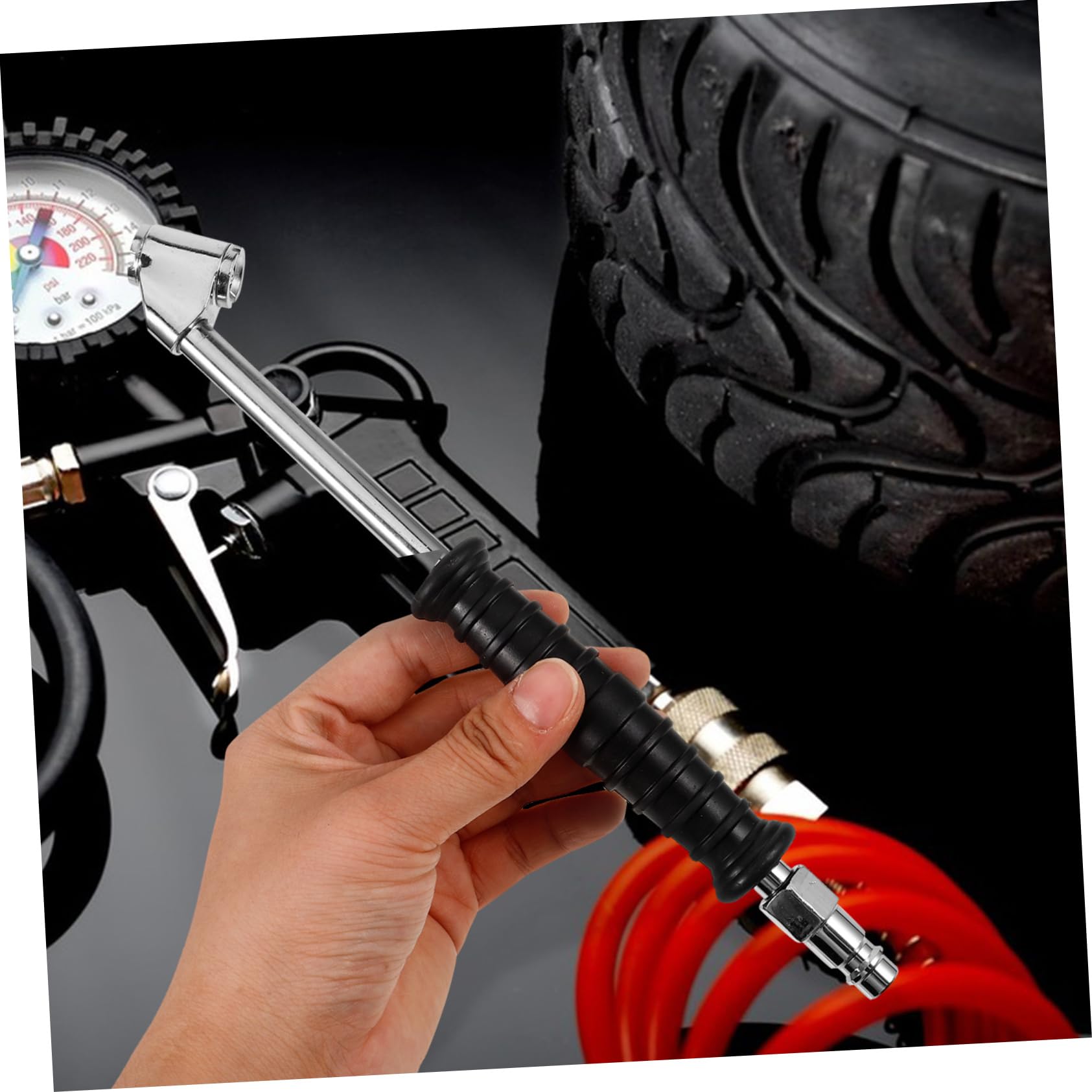 SOLUSTRE 5pièces Tuyau De Gonflage Pneumatique Avec Embout Pour Voiture Manomètre Intégré Pour Mesure Précise De Pression Pneus Outil Pratique Pour Gonfler Pneus De Véhicules