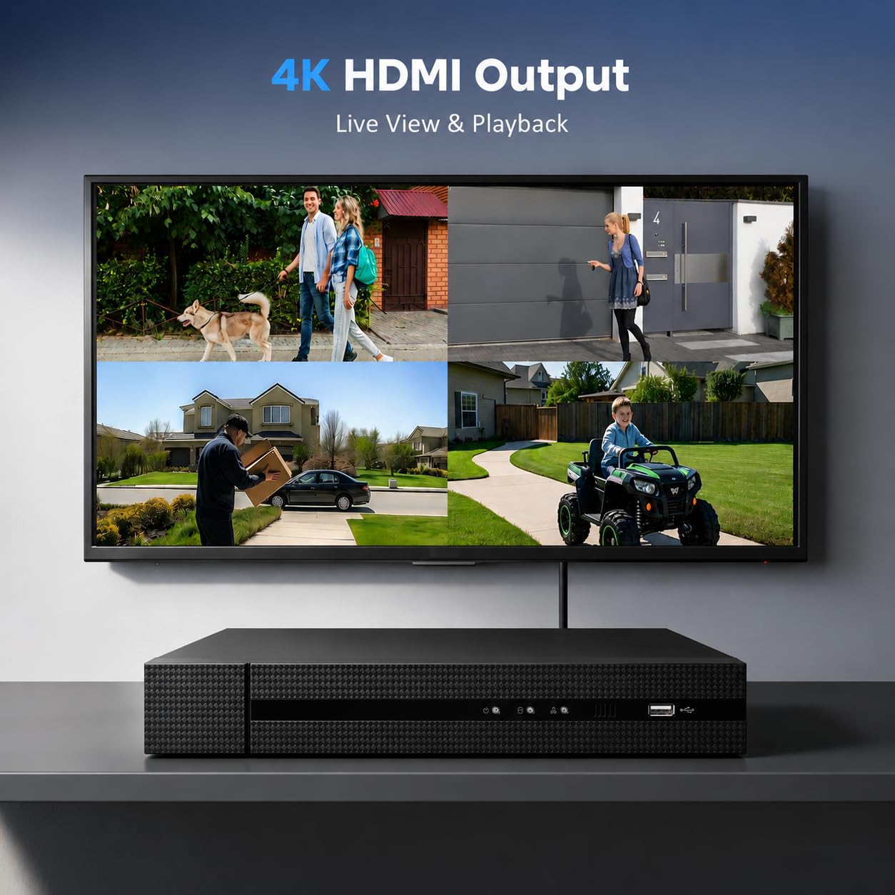 ERI-K104-P4 4-K PoE NVR, 8MP Netzwerk-Videorecorder, H.265+/H.264+, 4 PoE-Ports, HDMI/VGA 4K-Ausgang, 1 SATA-Schacht, ONVIF-kompatibel für IP-Sicherheitskameras