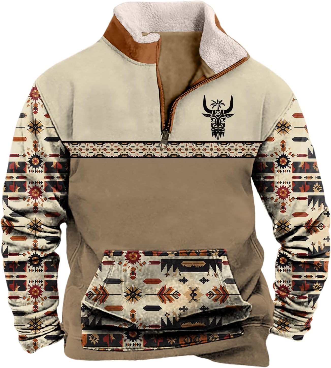 domirica Mens Quarter Zip Pullover Aztec Cowboy Long Sleeve Graphic Sweatshirts Tops Casual Ethnic Clothes