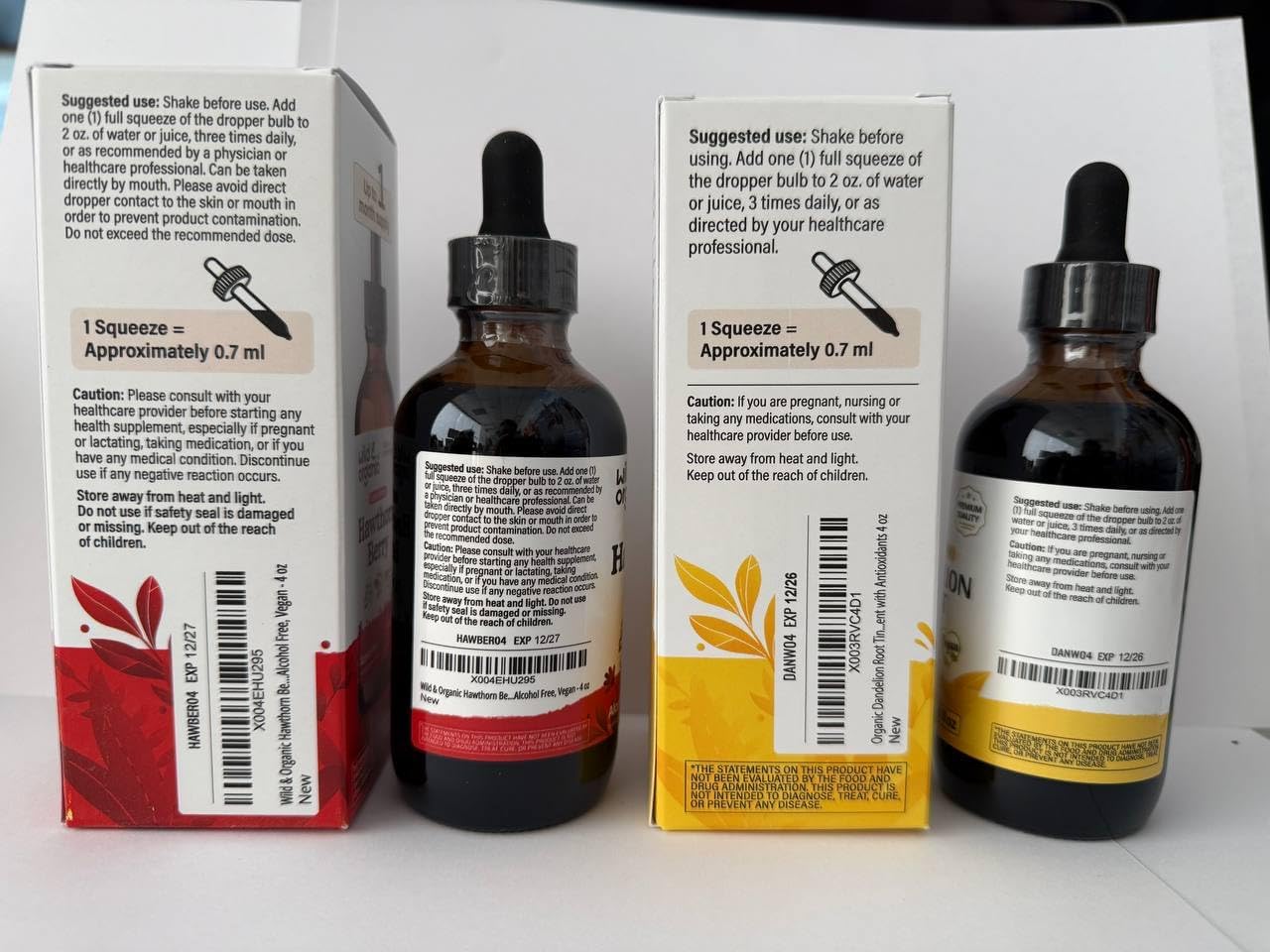 Wild & Organic Hawthorn Berry Tincture 4 fl oz & Dandelion Root Tincture 4 fl oz