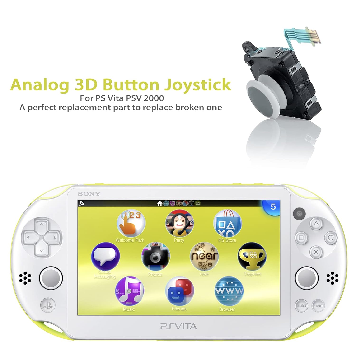 VOBRAMY 2-Pack Replacement Joystick Button 3D Rocker Analog ThumbStick Replacement for Sony PSV 2000 PS Vita 2000 2001 White