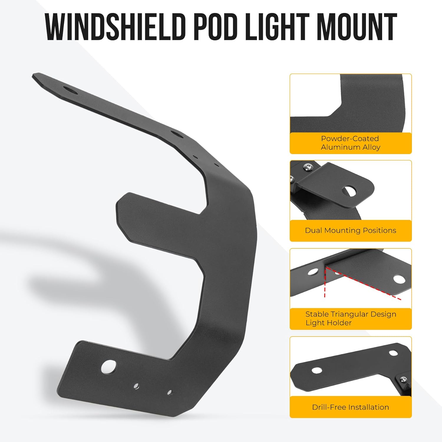 A-Pillar Ditch Light Mount Brackets for 2018-2023 Jeep Wrangler JL Gladiator JT Accessories, Dual LED Light Pod Aluminum Brackets, 1 Pair 【Does NOT FIT 4xe/ Mojave/ Rubicon 392】
