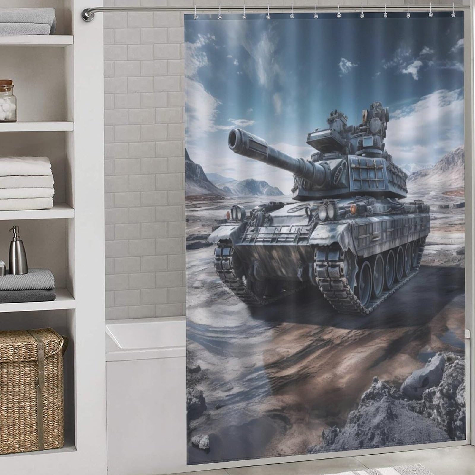 Rideau de douche lavable en machine et totalement imperméable en tissu