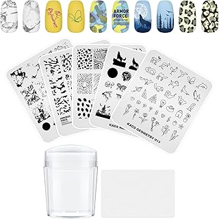 Rolabling 5pcs Nail Stamp Plates Set Animal Fashion Flower Geometry Nails Art Stamping Plates Nail Plate Template Stencil Plate with Stamper and Scraper (Set 1)