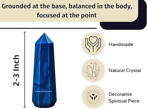 Miniatura 5 de Amazing Gemstone Torres de cristal de ágata azul Obelisco de punto de cristal curativo natural para curación de Reiki y cuadrícula de cristal (2 a
