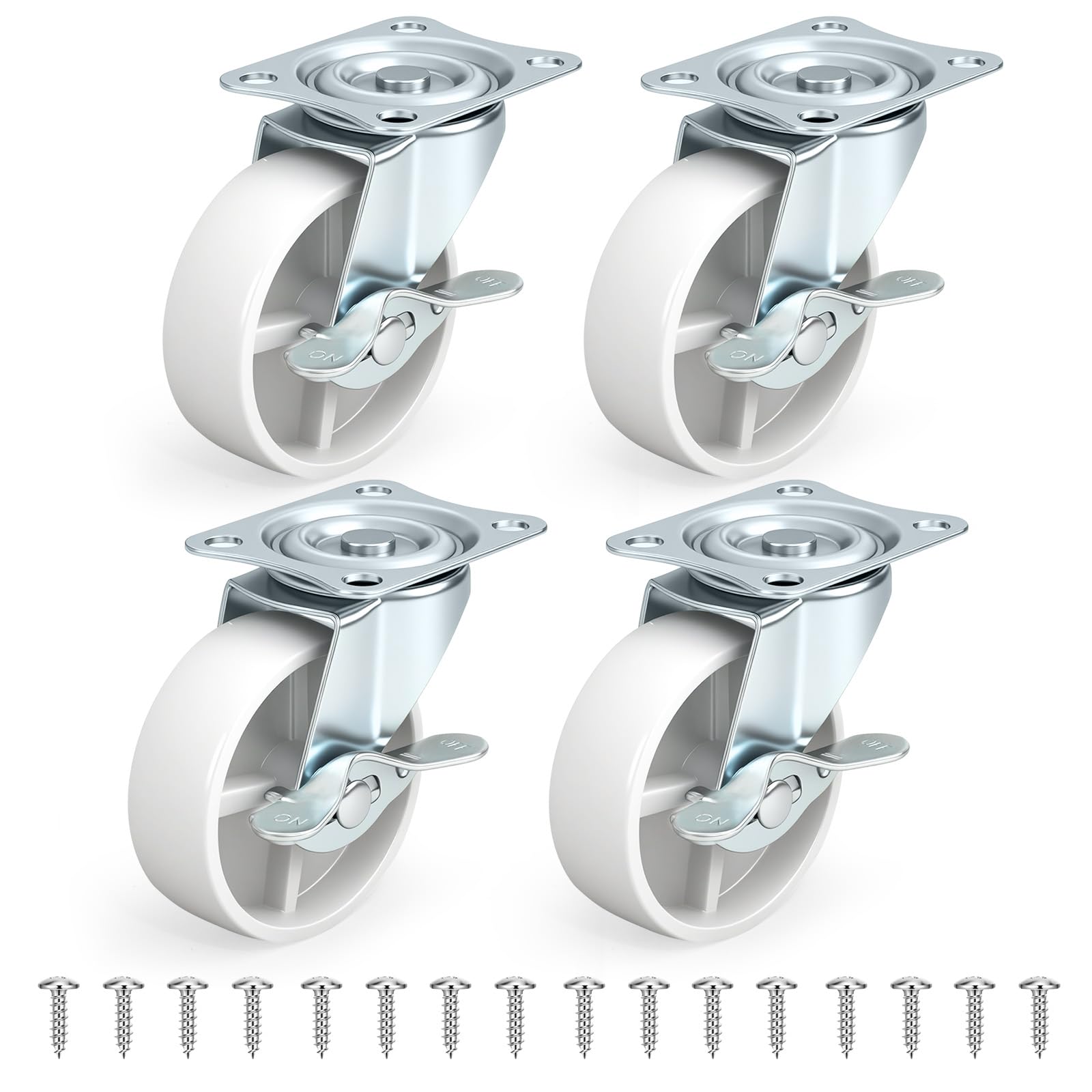 Nfbcxutkw 5 2 Inch Casters Set Of 4, 4 Locking, White Pp