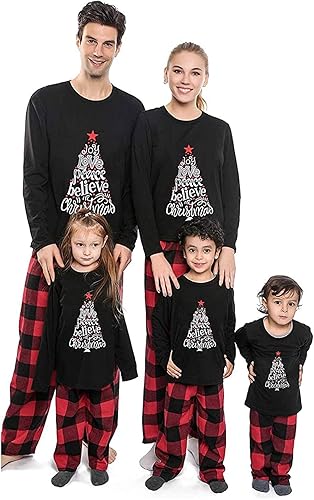 ANGELGGH Conjunto de pijamas familiares a juego, lindo estampado de Navidad, ropa de dormir de 2 piezas, pijamas de vacaciones para