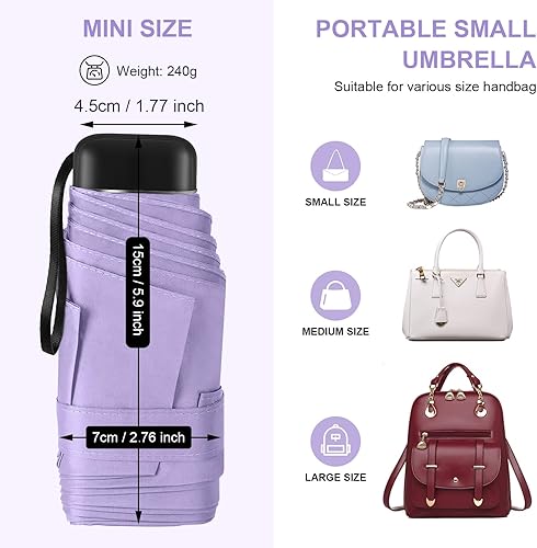 Miniatura 5 de LEAGERA Paraguas de viaje compacto con estuche, mini paraguas para bolso, diseño pequeño, ligero y pequeño, perfecto para sombrilla al aire libre y