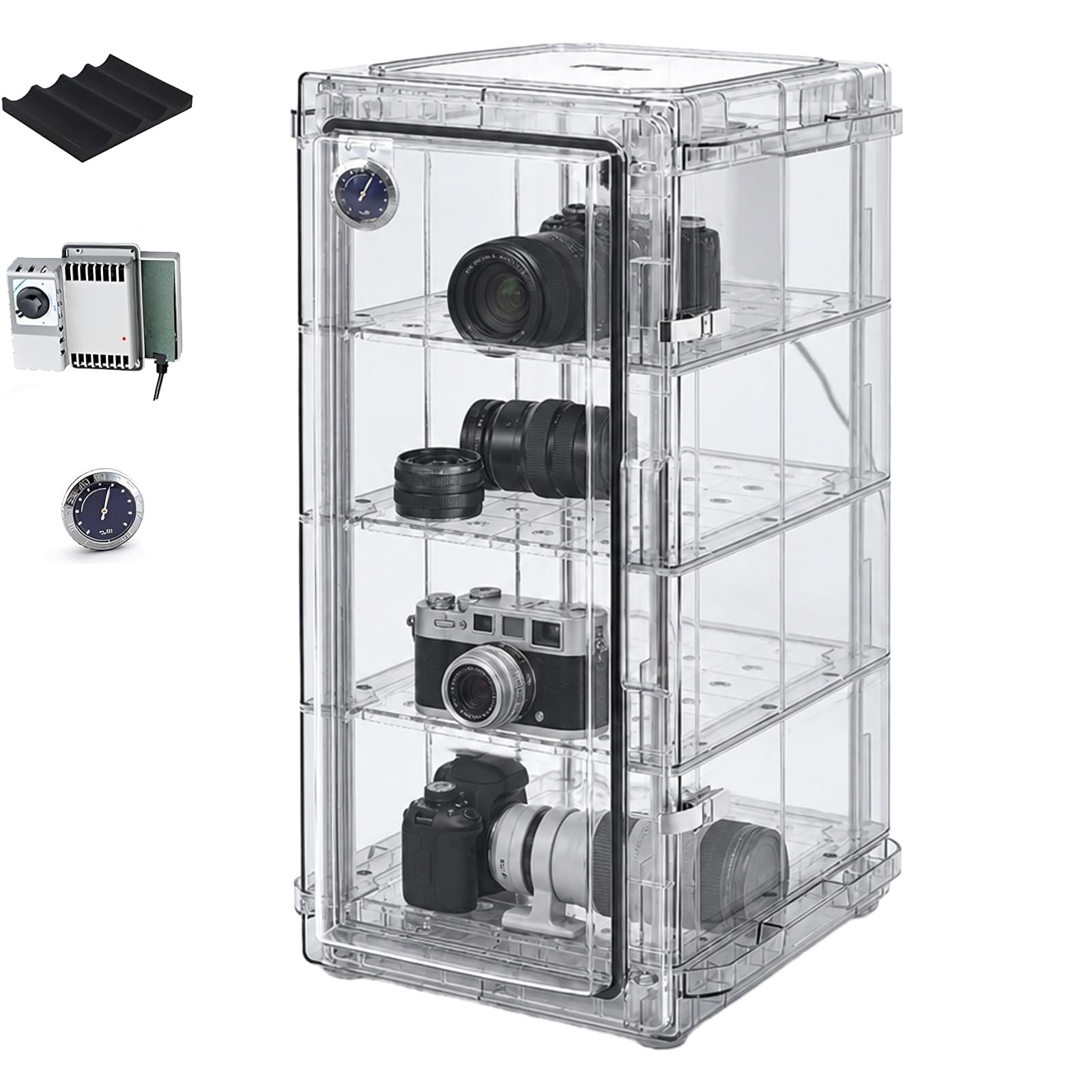 Armario deshumidificador ABS para cámara, 26L/42L/58L/74L, transparente | Deshumidificador electrónico con higrómetro, humedad ajustable, para almacenamiento de lentes y equipos(74L)