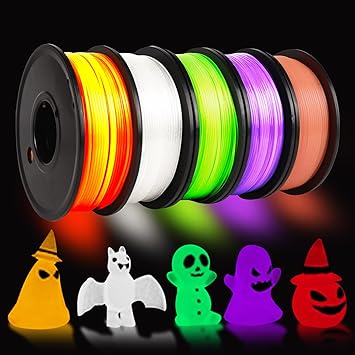 3D Printer Filament, PLA Glow in The Dark Printing Filament 1.75mm,5 Colors 3D Printing Materials,250g x 5 Spools Set, 1.25kg/2.76lb