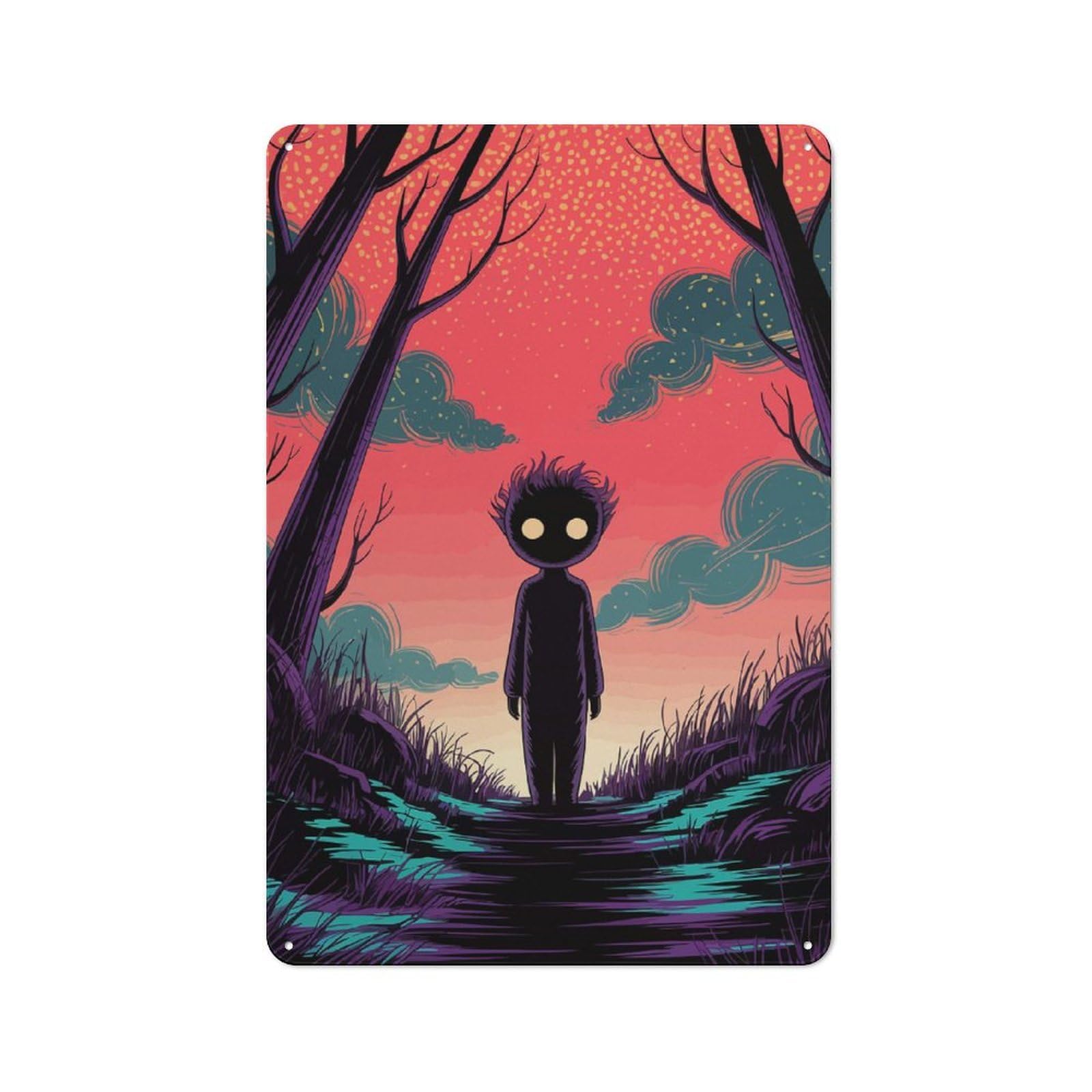 Junmoney Scary Child In A Colorful Landscape For Living Room Or Hallway, Vintage Metal Plaque 30X20cm, For Vintage Wall Decor Fans, For Metal Sign Collectors
