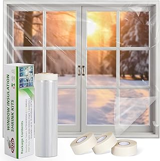 FLYZZZ Window Insulation Kit - 62x393in Window Insulation Kit for Winter with Widen Double-Sided Tape, Thickened Plastic W...