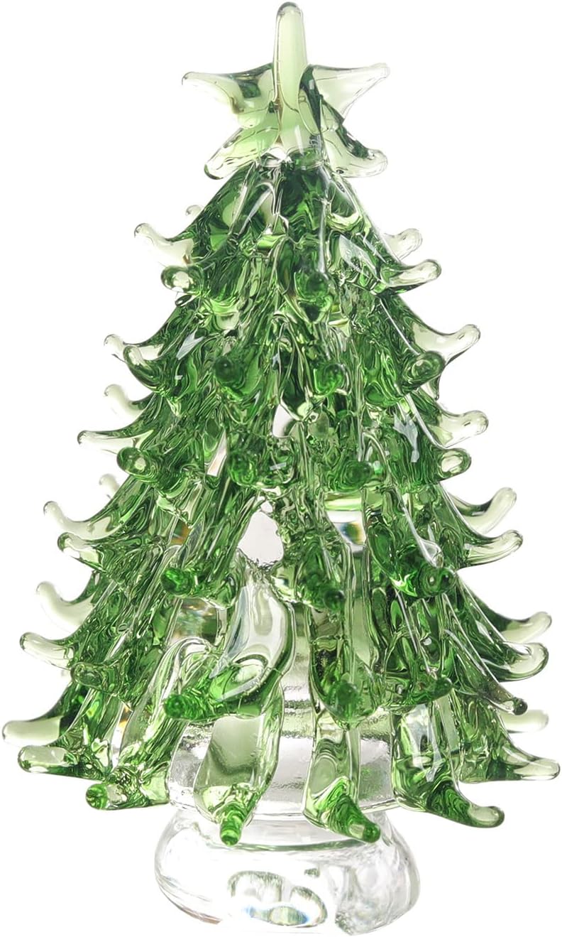 WEISIPUCrystal Christmas Tree Figurine Collectibles Small Ornament Paperweight Table Decoration, Crystal Glass Ornament for Home Decor-Green