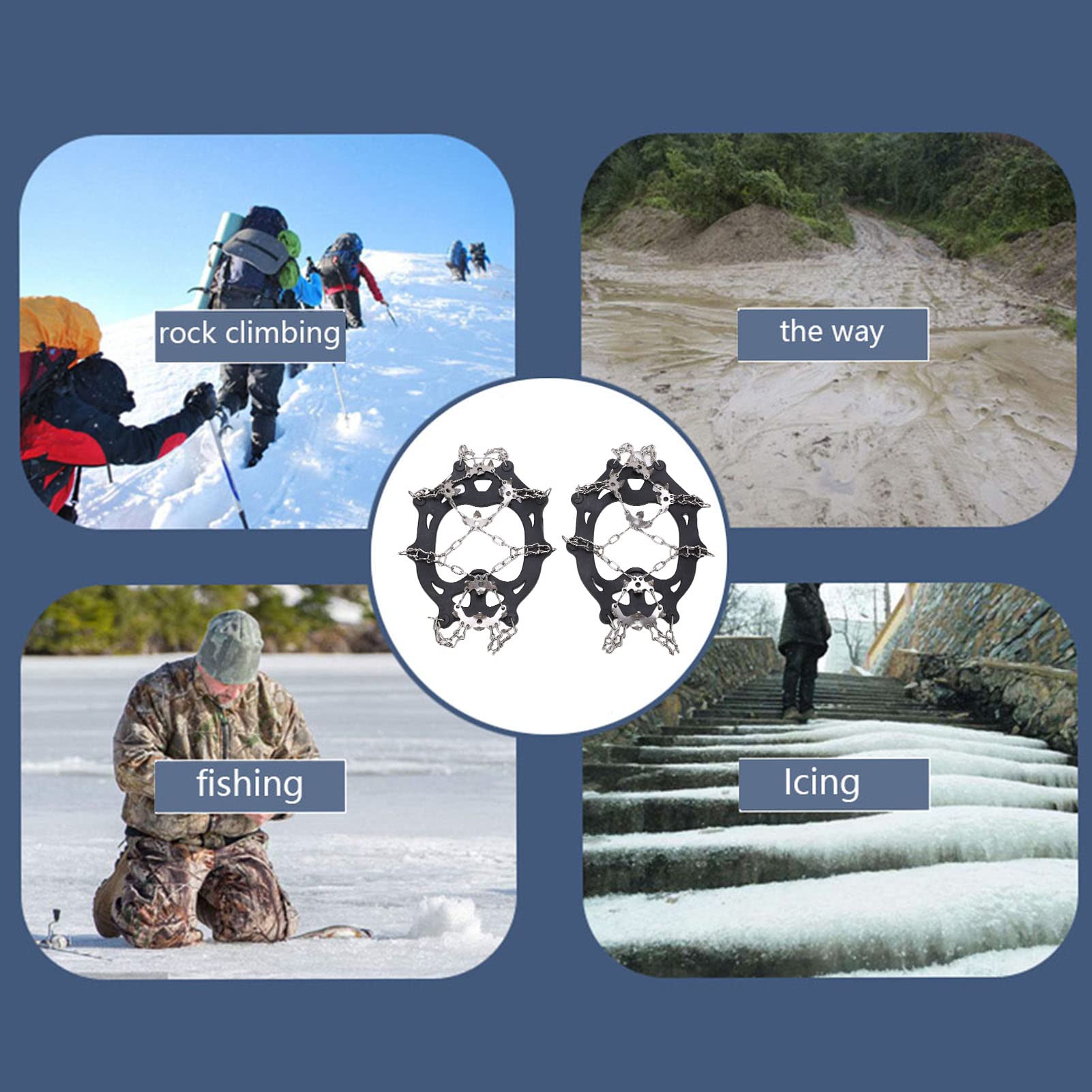 Lybunair Traction Crampons for Shoes, Slipproof Snow Grips with 19 Spotless Steel Spikes - Ideal for Climbers, Ice Fishers (M)