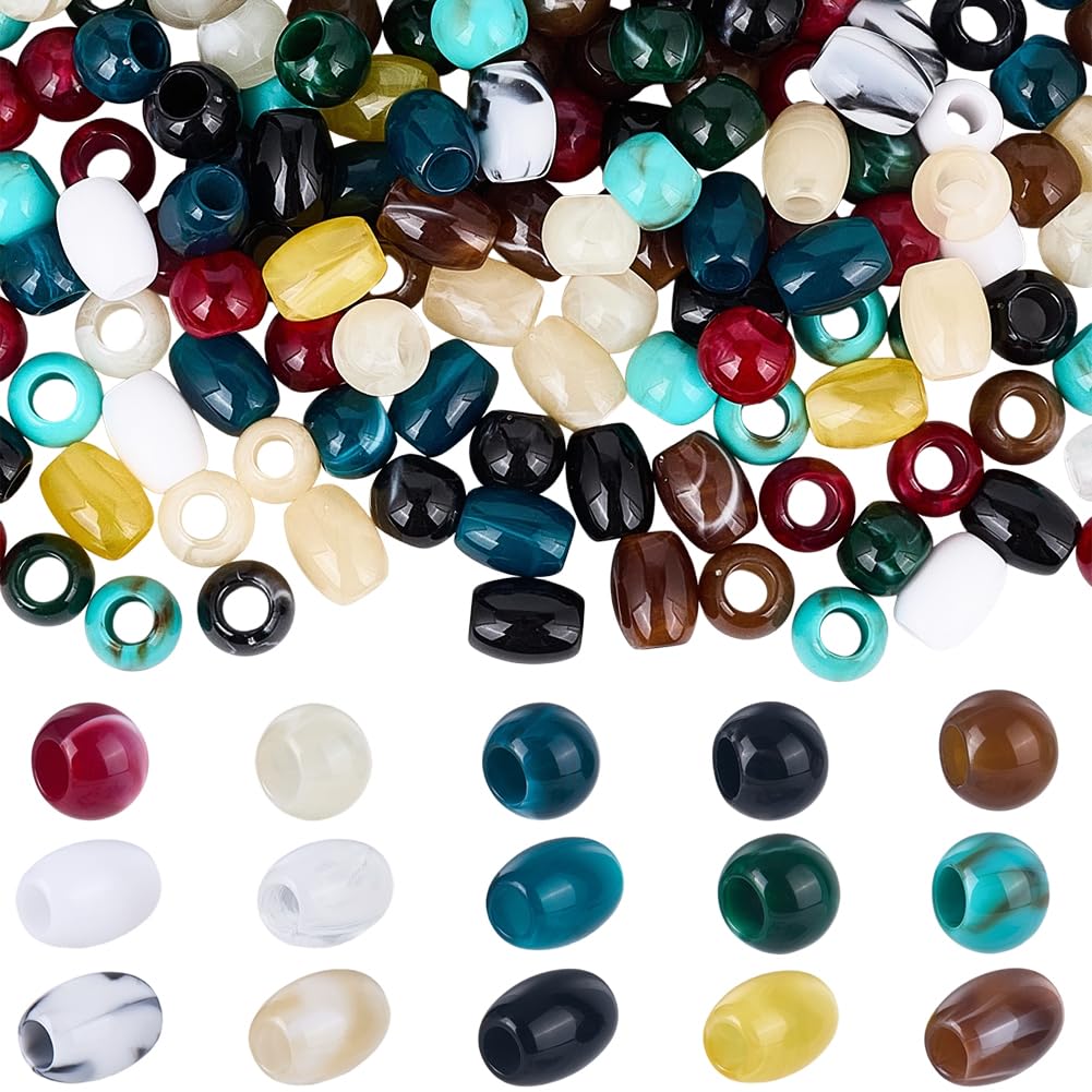 SOFPLATE 220Pcs Acrylic Barrel Beads Macrame Craft Beads African Hair Braiding Styling Oval Round Large Hole Pony Loose Spacers for Bracelets Earring Necklace Key Chains Jewellery Making DIY Crafting